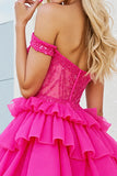 Sparkly Fuchsia A Line Corset Short Tulle Homecoming Dress