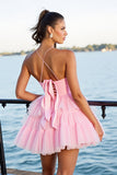 Pink A Line Tulle Short Tiered Homecoming Dress