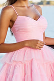 Pink A Line Tulle Short Tiered Homecoming Dress