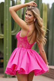 Corset Fuchsia Tulle Short A Line Homecoming Dress with Appliques