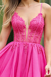 Corset Fuchsia Tulle Short A Line Homecoming Dress with Appliques