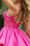 Corset Fuchsia Tulle Short A Line Homecoming Dress with Appliques