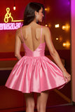 Pink Corset Satin A Line Spaghetti Straps Short Homecoming Dress