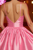 Pink Corset Satin A Line Spaghetti Straps Short Homecoming Dress