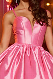 Pink Corset Satin A Line Spaghetti Straps Short Homecoming Dress