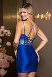 Sparkly Peacock Green Corset Short Satin Homecoming Dress with Beading