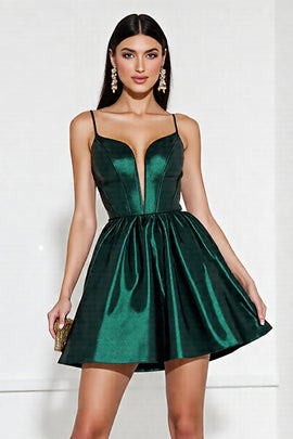 Corset Dark Green Satin A Line Short Homecoming Dress