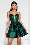 Corset Dark Green Satin A Line Short Homecoming Dress
