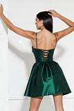 Corset Dark Green Satin A Line Short Homecoming Dress