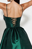 Corset Dark Green Satin A Line Short Homecoming Dress