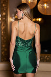 Sparkly Corset Peacock Green Short Satin Homecoming Dress