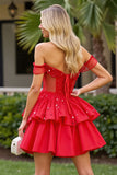 Sparkly Red Corset A Line Off the Shoulder Short Homecoming Dress