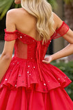 Sparkly Red Corset A Line Off the Shoulder Short Homecoming Dress