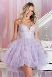 Sparkly Lilac Tulle Short A Line Homecoming Dress with Beading