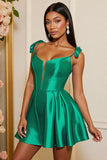 Dark Green Satin A Line Corset Short Homecoming Dress