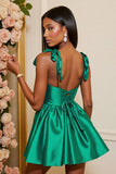 Dark Green Satin A Line Corset Short Homecoming Dress