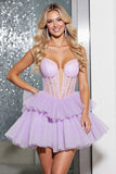 Lilac Corset A Line Short Tulle Homecoming Dress with Appliques
