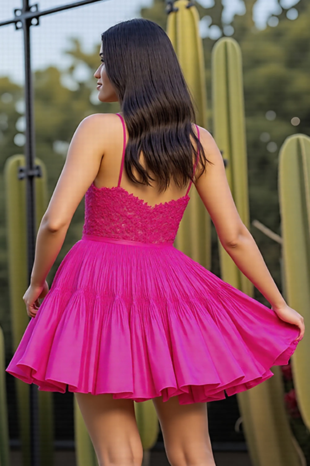 Fuchsia Corset A Line Short Homecoming Dress with Lace