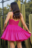 Fuchsia Corset A Line Short Homecoming Dress with Lace