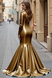 Blue Ruffled Satin Mermaid Long One Shoulder Prom Dress with Slit