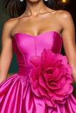 Fuchsia Satin A Line Short Homecoming Dress with 3D Flowers