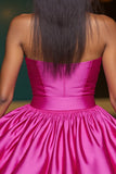 Fuchsia Satin A Line Short Homecoming Dress with 3D Flowers