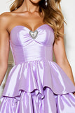 Lilac Satin A Line Strapless Tiered Short Homecoming Dress