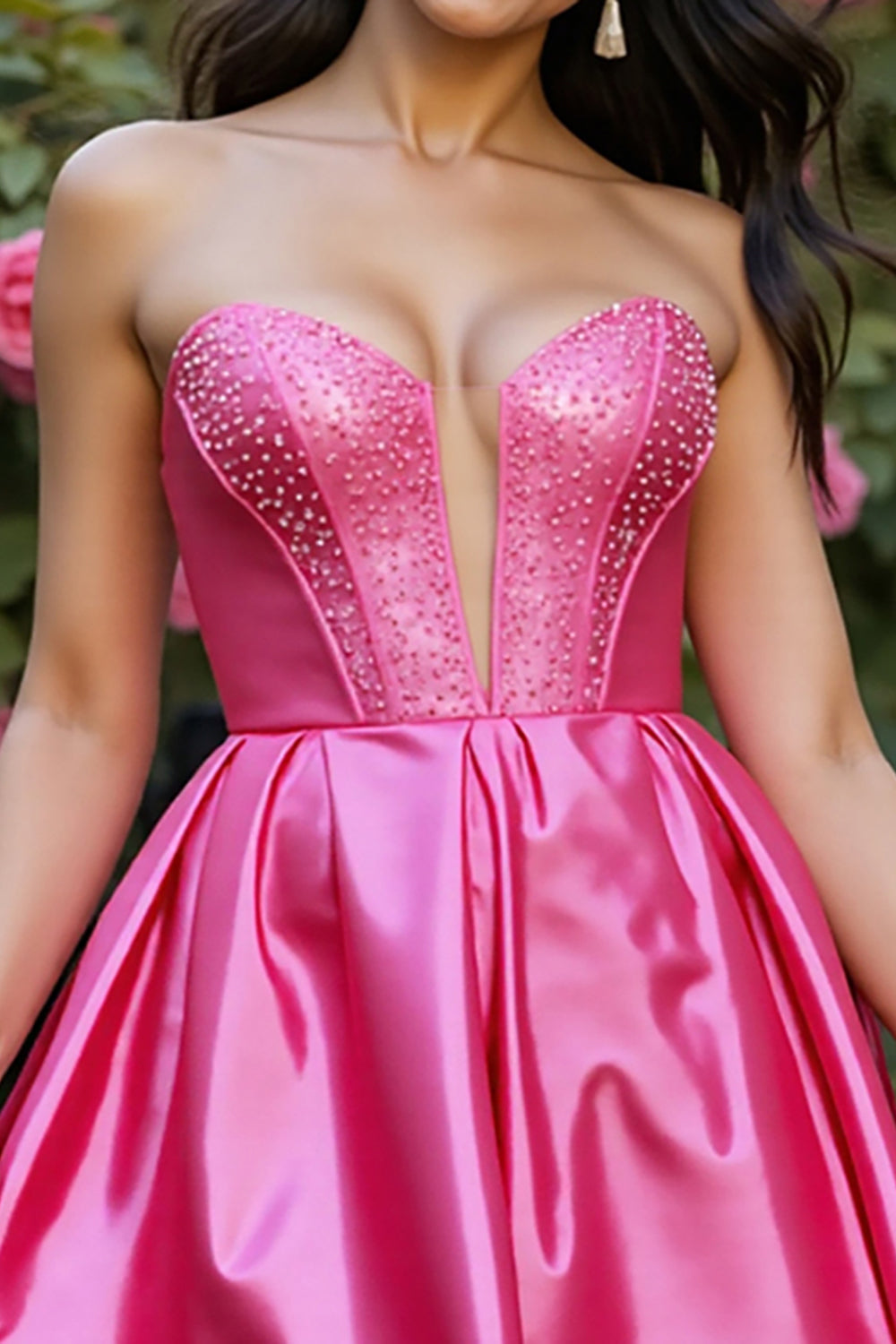 Sparkly Fuchsia Corset Satin A Line Short Homecoming Dress with Beading