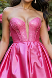 Sparkly Fuchsia Corset Satin A Line Short Homecoming Dress with Beading