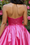 Sparkly Fuchsia Corset Satin A Line Short Homecoming Dress with Beading