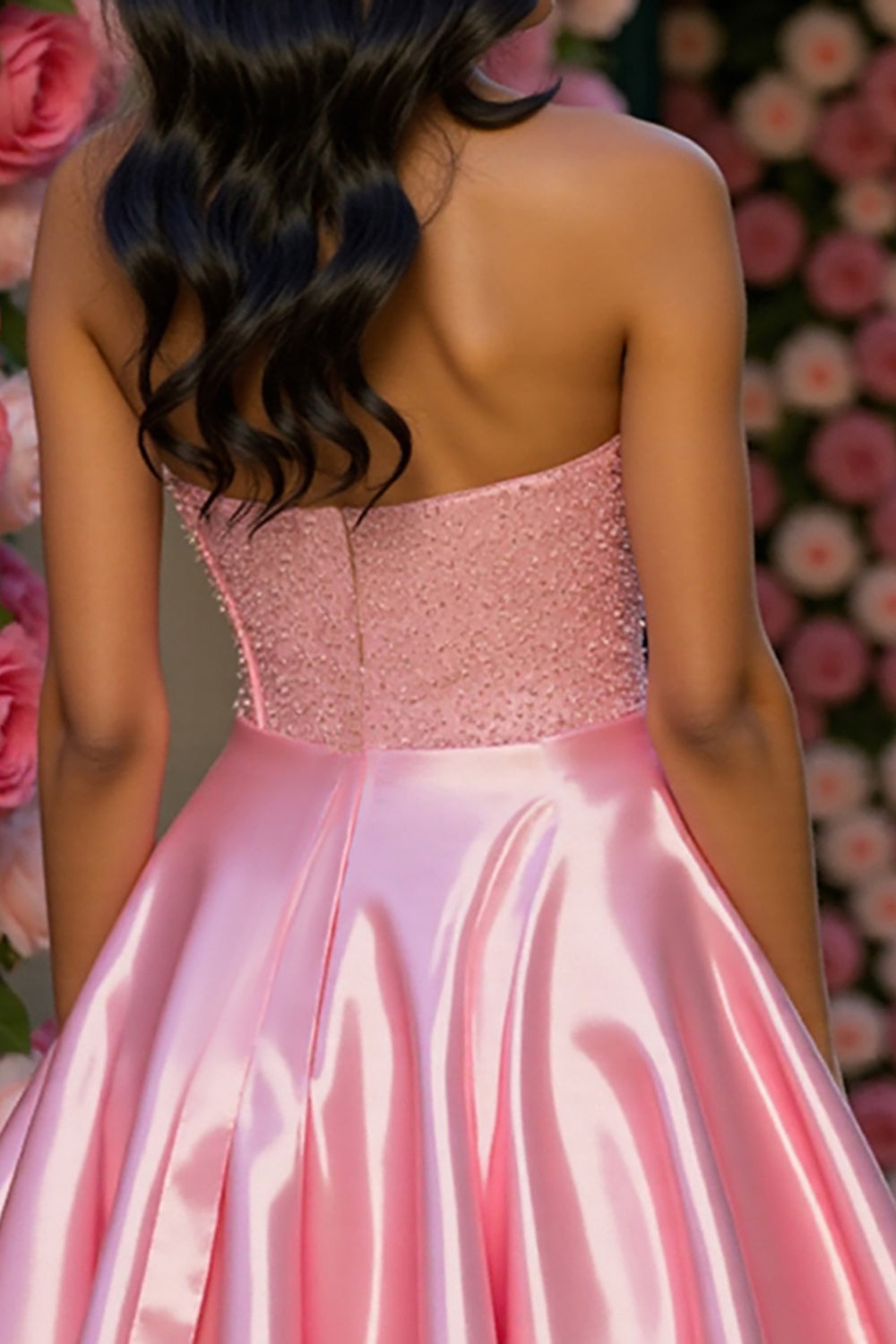 Sparkly Pink A Line Corset Satin Strapless Short Homecoming Dress