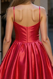 Red Satin Spaghetti Straps Short A Line Homecoming Dress