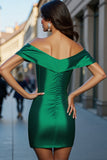 Dark Green Bodycon Satin Short Keyhole Homecoming Dress