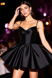 Black Corset A Line Satin Short Homecoming Dress