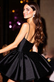 Black Corset A Line Satin Short Homecoming Dress