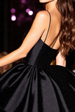 Black Corset A Line Satin Short Homecoming Dress