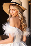 White Corset Sweetheart Short Homecoming Dress with Feathers
