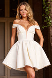 White Corset Deep V-Neck A Line Short Homecoming Dress