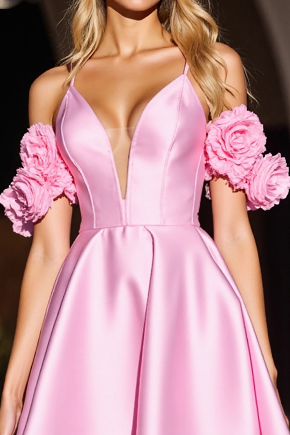 Pink Floral Corset Satin Short Homecoming Dress