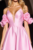 Pink Floral Corset Satin Short Homecoming Dress