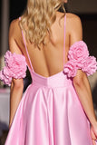 Pink Floral Corset Satin Short Homecoming Dress