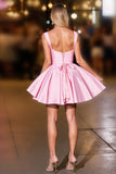 Pink Ruched Deep V-Neck Satin Short Homecoming Dress
