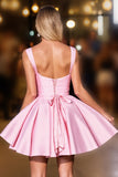 Pink Ruched Deep V-Neck Satin Short Homecoming Dress