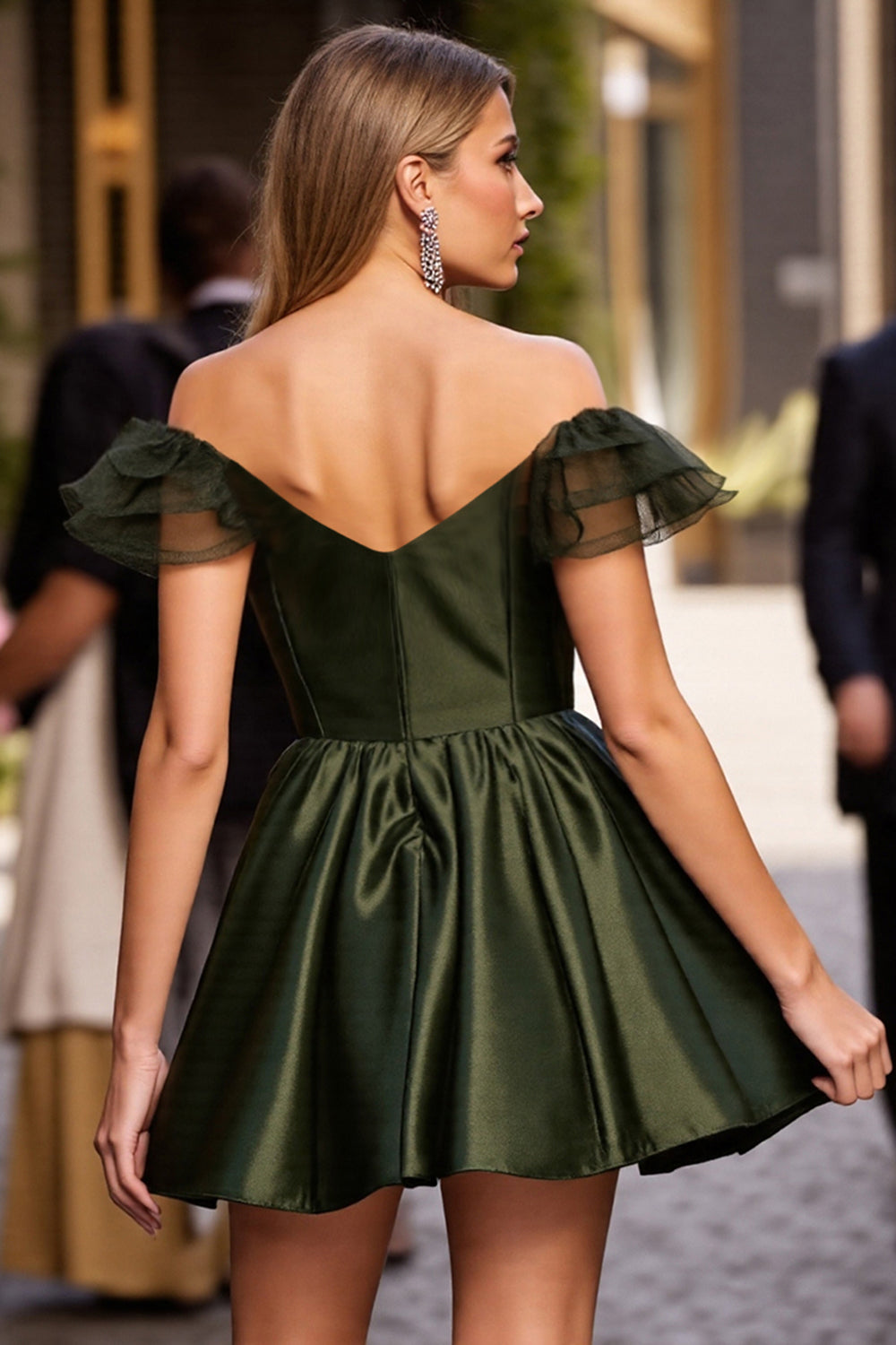 Army Green Corset Satin Short Homecoming Dress with Ruffles
