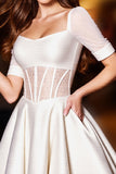 Glitter White Corset A Line Short Homecoming Dress with Bow