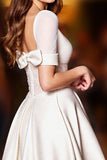 Glitter White Corset A Line Short Homecoming Dress with Bow