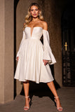 Ivory Strapless A Line Midi Homecoming Dress with Sleeves
