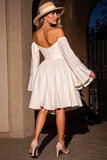 Ivory Strapless A Line Midi Homecoming Dress with Sleeves