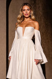 Ivory Strapless A Line Midi Homecoming Dress with Sleeves
