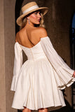 Ivory Strapless A Line Midi Homecoming Dress with Sleeves
